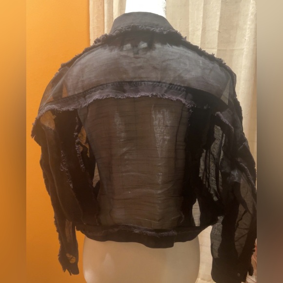 Women’s Black Sheer Distressed Transparent Jacket Top Cover-Up XS - Picture 7 of 8